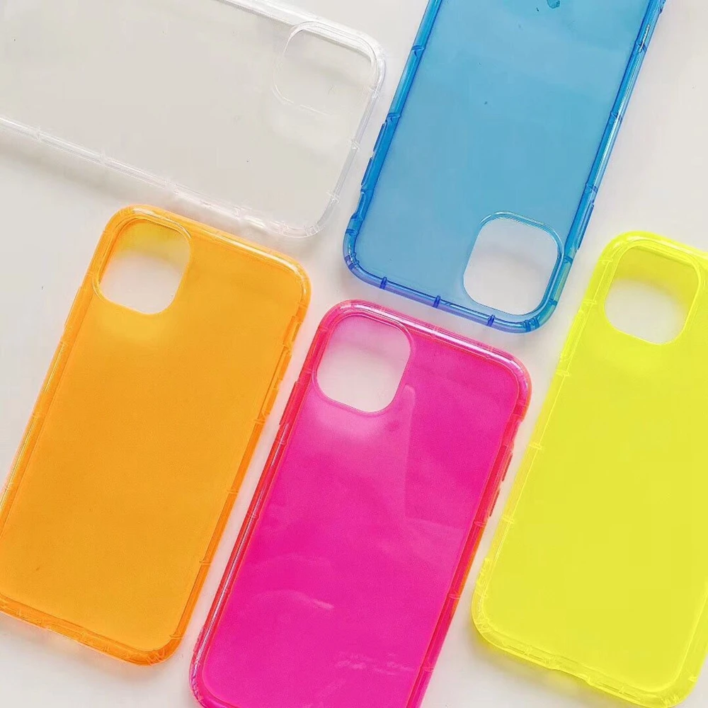 

100pc Fluorescent Color Shockproof Phone Case For iPhone 11 Pro Max XR X XS Max 7 8 Plus SE 2020 Neon Case TPU Clear Phone Cover