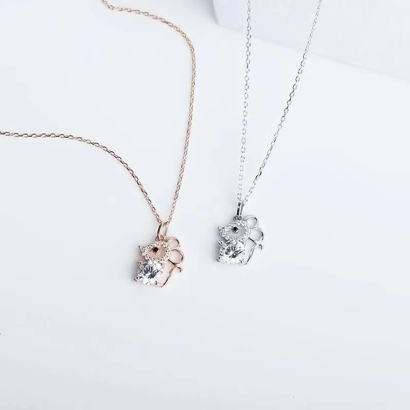 S925 Стерлинговое серебро кулон в виде мыши Полный Кристалл Циркон натальный год