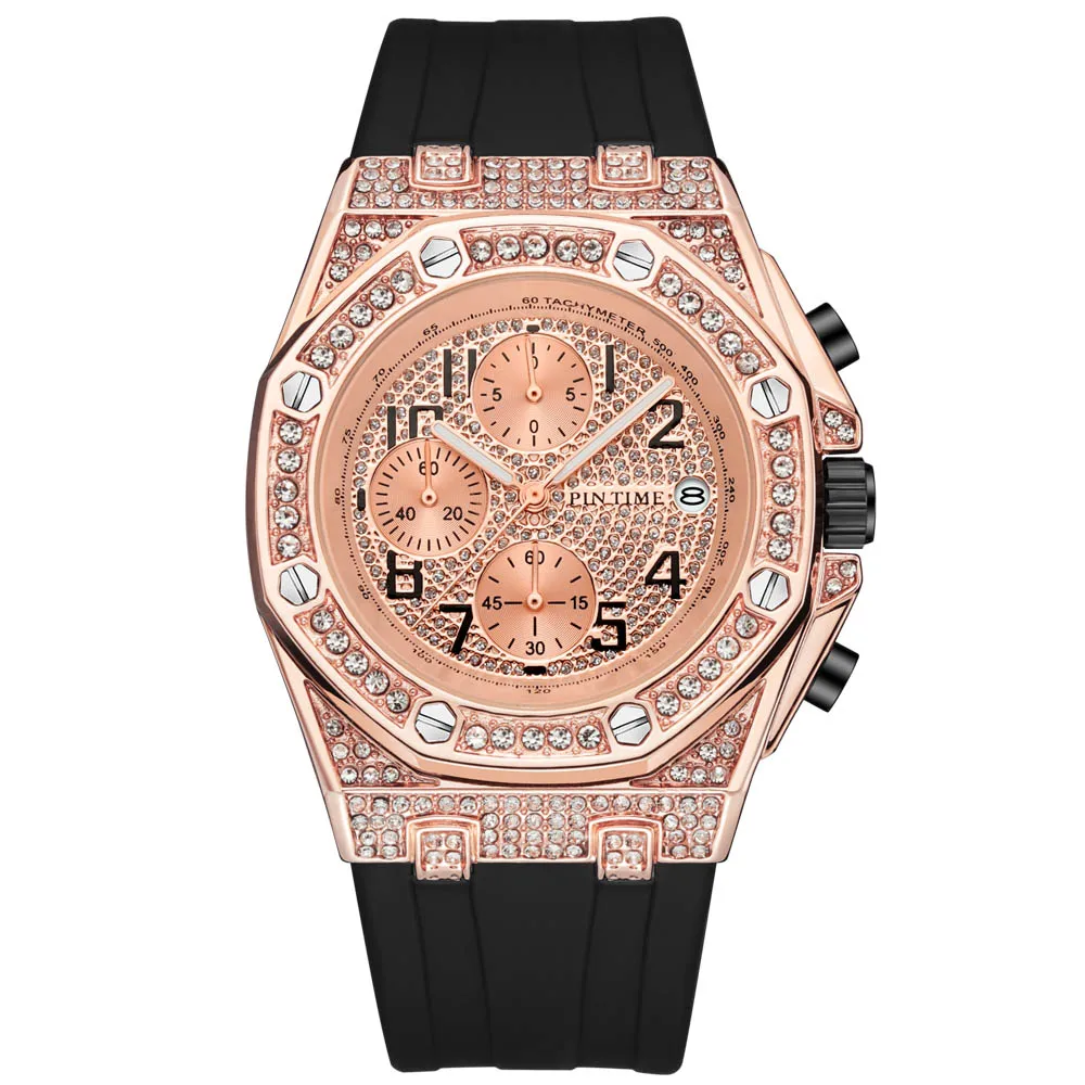 Часы наручные с хронографом кварцевые украшения из нержавеющей стали под