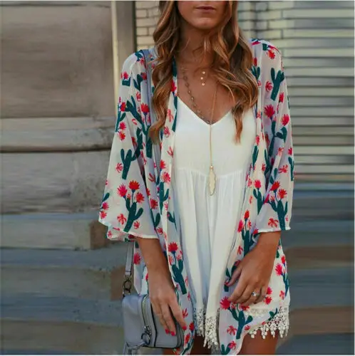 Женский кардиган с цветочным кружевом Пляжная накидка в стиле бохо шифоновая