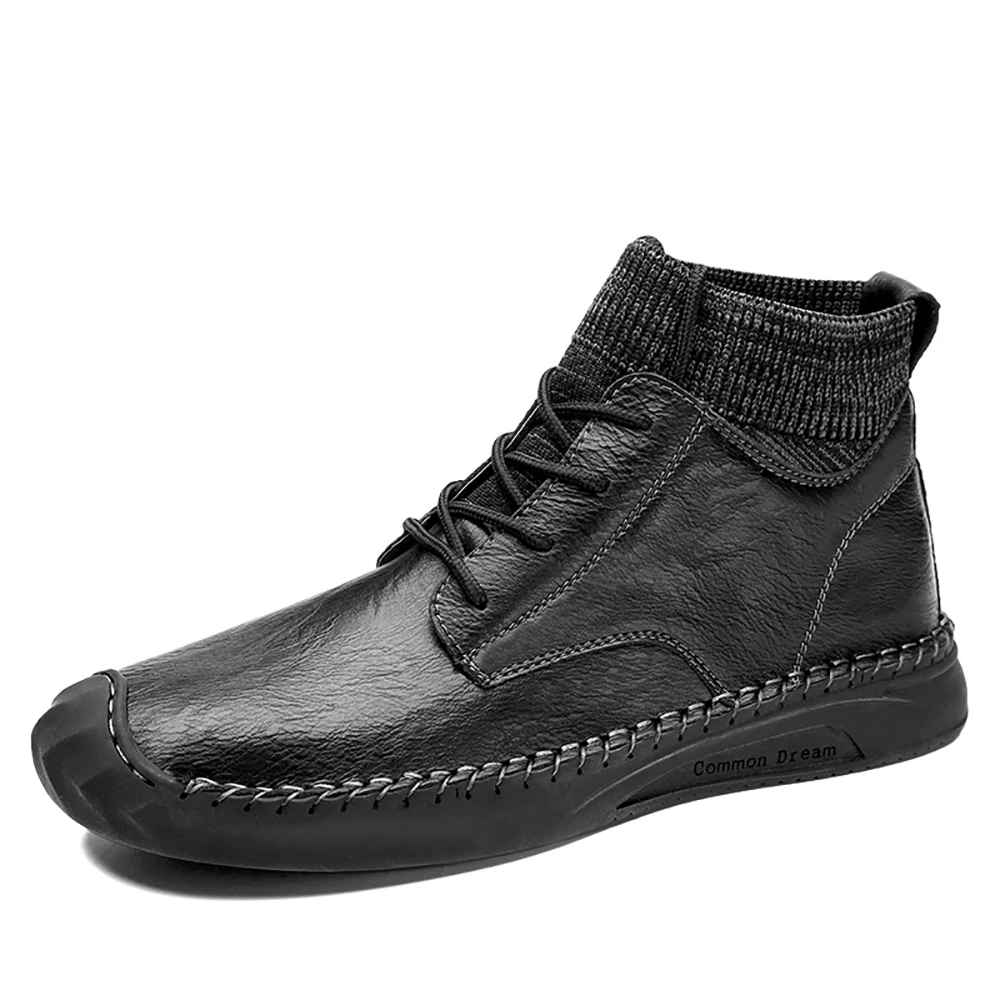 

Hot Men Shoes Fashion Warm Fur Winter Men Boots Autumn Leather Footwear for Man New High Top Canvas Casual Plus fleece Shoes Men