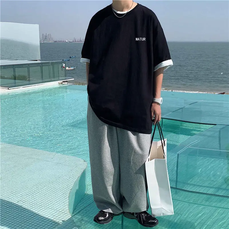 

Short-sleeved T shirt male popular logo summer INS loose trend contracted recreational jacket harbor wind jokes handsomeness
