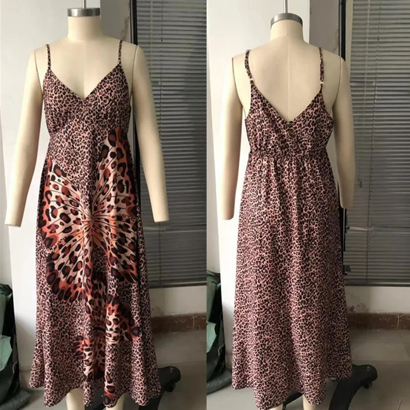 

Leopard print butterflies dresses off shoulder sexy spaghetti strap summer dresses women 2020 casual vintage beach elegant dress