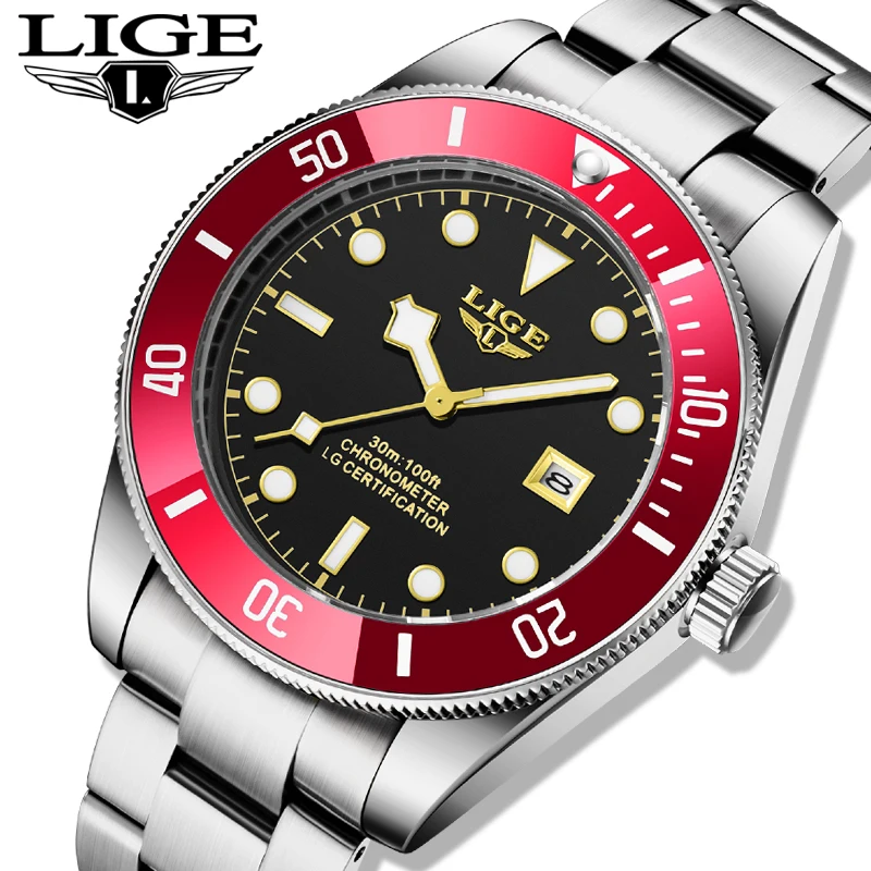 

LIGE Top Brand Luxury Fashion Diver Watch Men 30ATM Waterproof Date Clock Sport Watches Mens Quartz Wristwatch Relogio Masculin