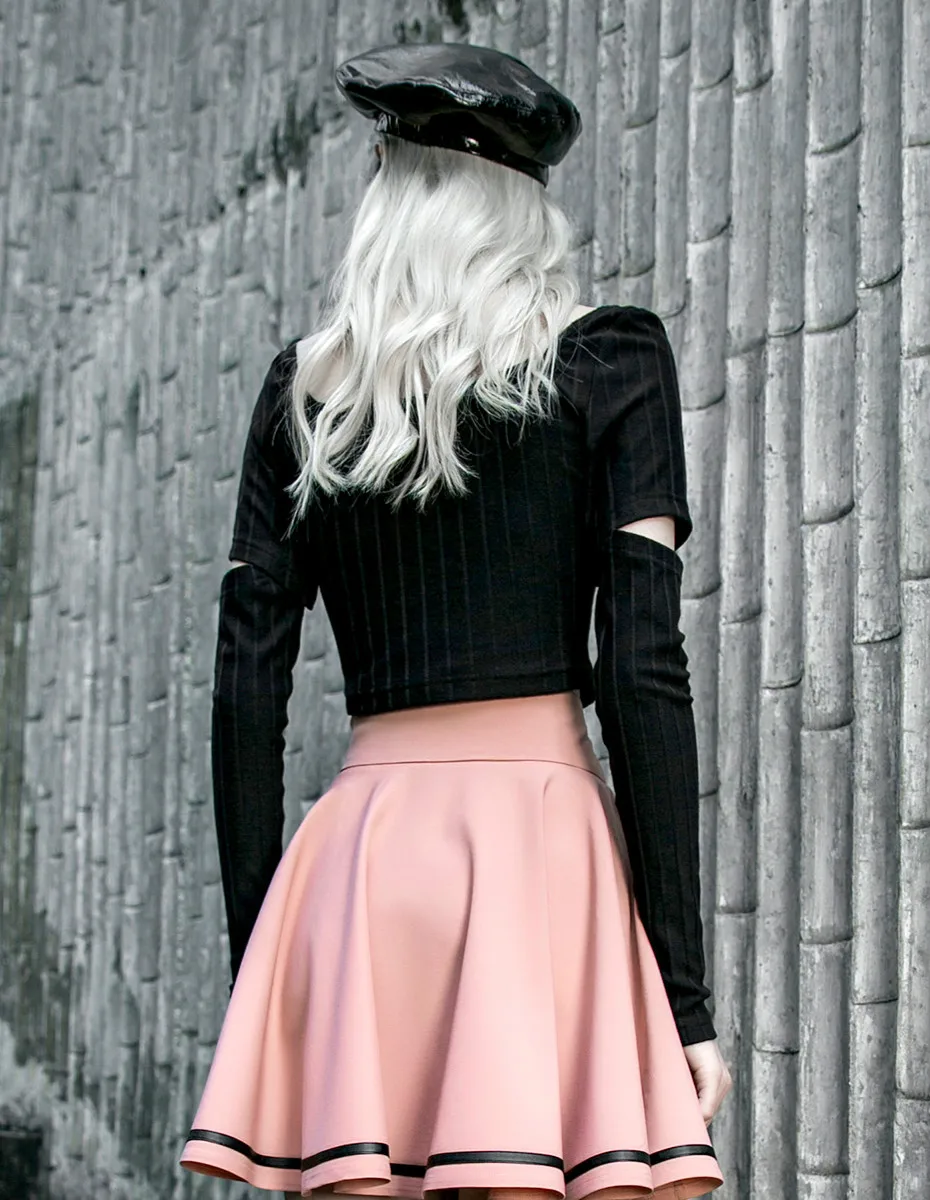 Женские готические короткие футболки в полоску с вырезами стиле панк PT-448TC |