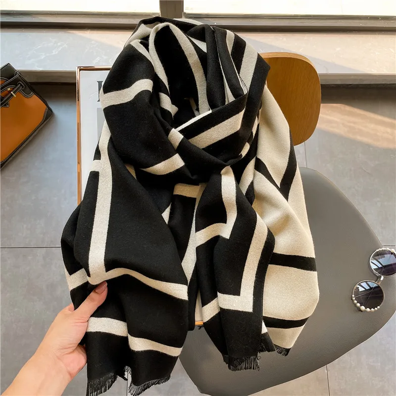 

Cashmere scarf for women, luxury brand, pompom, Bandana, shawl, Pashmina, winter Female Foulard Bandana Brand Thick Print Scarve