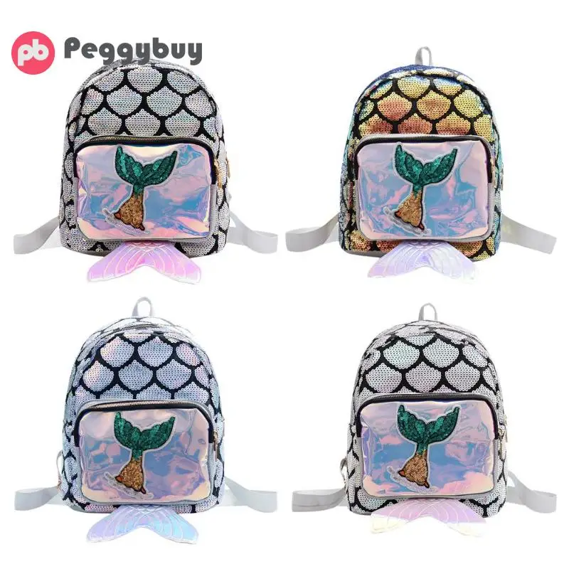 

Cute Sequin Backpack Women Kids Girls Fish Tail Shoulder Travel School Bags Student Panelled Zipper Backpack Mochila
