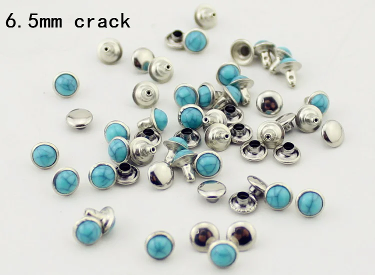 6.5mm blue crack Новая мода 100 компл./лот Акрил Бирюзовый и латунные заклепки для кожи шипами и стразами для одежды diy аксессуары для одежды - Цвет: 6.5mm blue crack