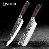 xituo kitchen knives 8 stainless steel chef knife high grade 7cr17 frozen meat cutter wood handle identation blade cooking tool