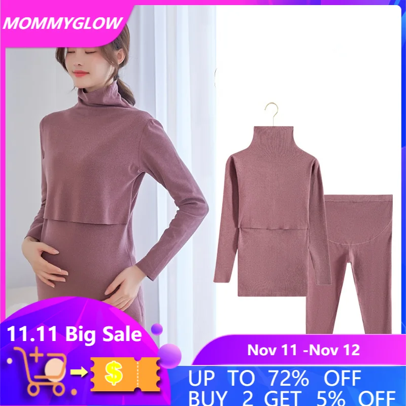 

Autumn Nursing Pajama Set Maternity Clothes Breastfeeding Gown Solid Sleepwear for Pregnant Women Pregnancy Homewear Plus Size