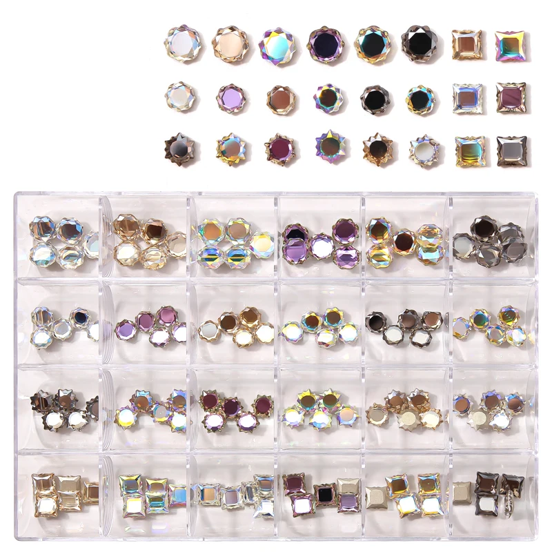 

120/240Pcs Magic Mirror Round Flatback Stone Nail Art Rhinestones 8/10mm K9 Glass Crystal Nail Art Decorations In 24Girds Box