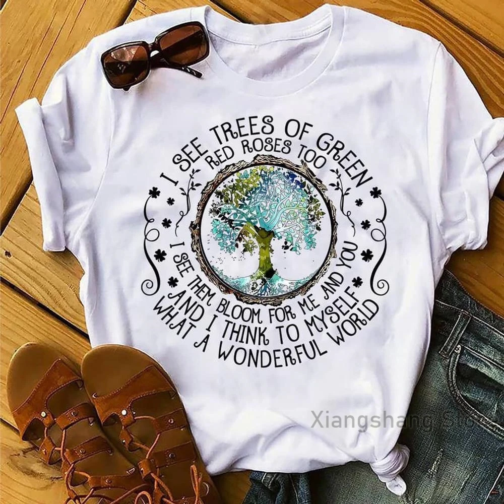 Футболка с надписью I see trees of green red roses too | Мужская одежда