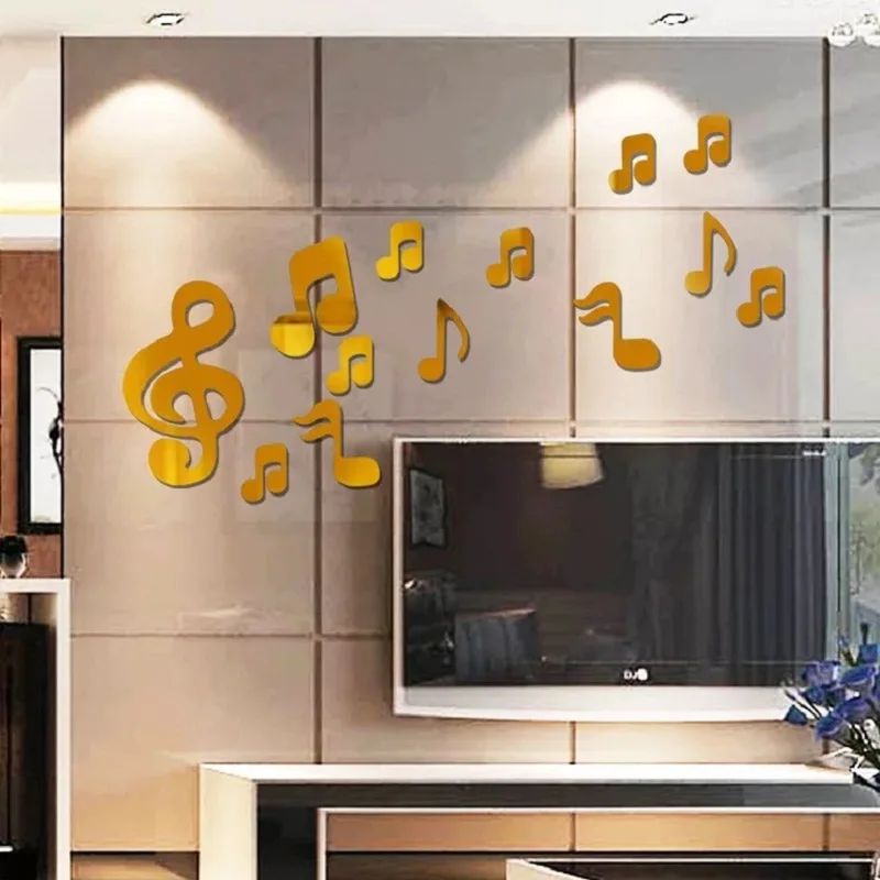 Настенные 3D наклейки на стену зеркальная поверхность с музыкальным символом