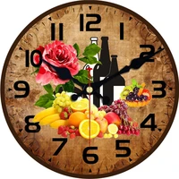 wooden clock white wine served with grapes fruit french gourmet tasting print decorative 16 inch silent wooden desk clock