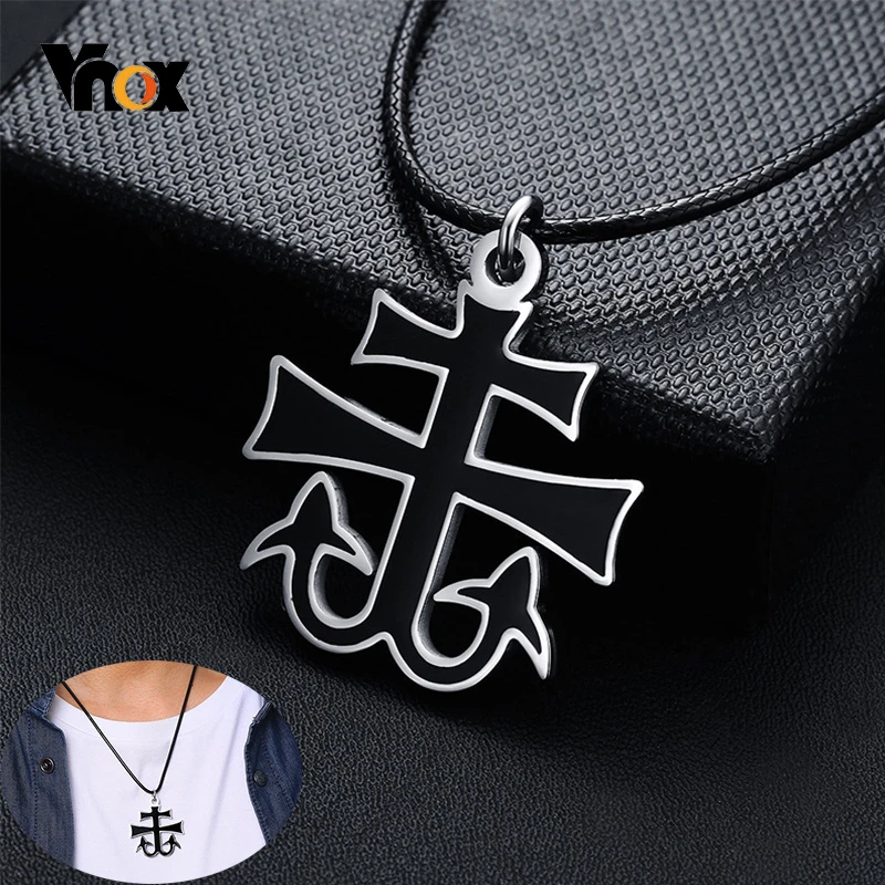 Мужские стильные ожерелья Vnox в форме студеницы виде креста черные молитвенные