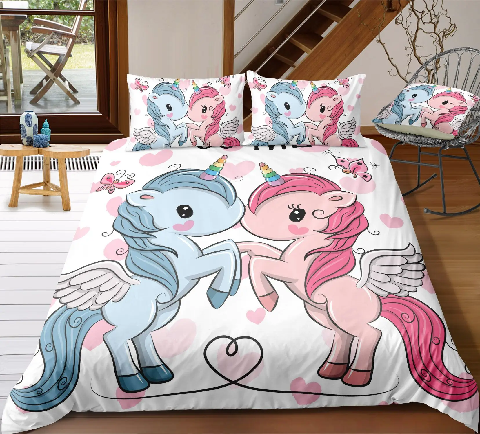 

Cartoon Unicorn Bedding Linens Set Girls Kids Quilt Cover Bedclothes Pillowcase Digital-printing Twin Bedding Duvet Cover Set