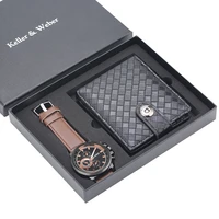 mens wristwatch gift set quartz watch brown leather watchband black wallet male purse fine birthday gift box for daddy husband