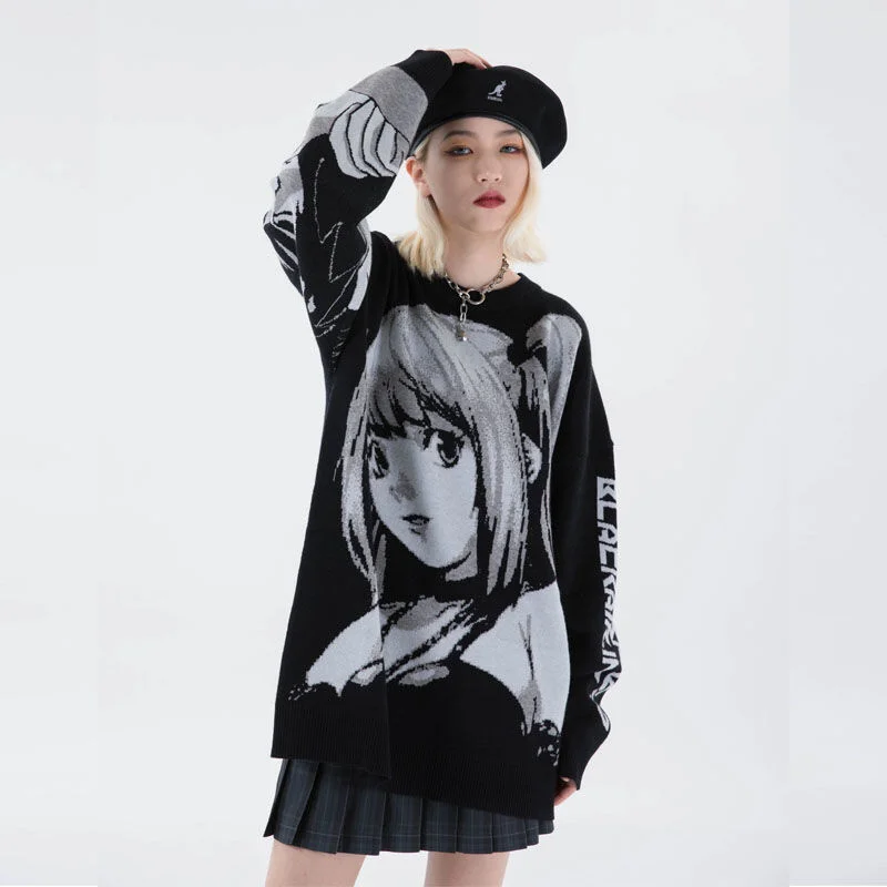

Spot two-dimensional sweater men's hip hop Guochao brand oversize loose new winter sweater dark wind