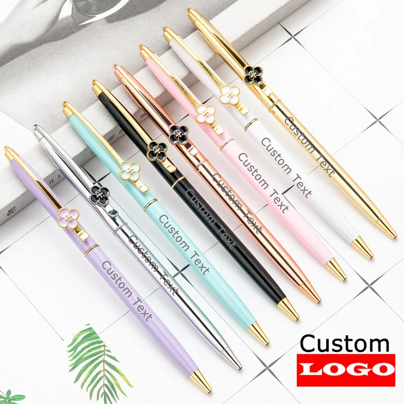 50PCS Multicolor Fashion Metal Ballpoint Pen Lettering Engraved Name Advertising Pen Custom Logo Stationery Wholesale