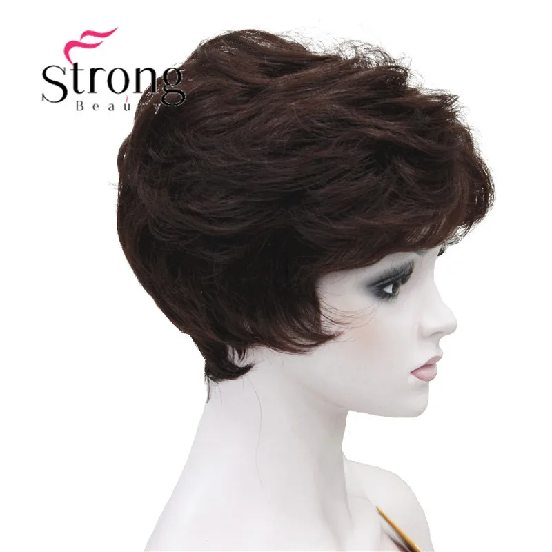 StrongBeauty Shag стиль синтетические парики короткие волнистые слоистые темно-Обурн пользовательские парики для афро-американских