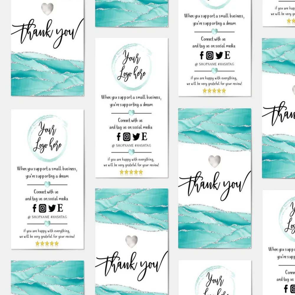 Персонализированный Бирюзовый шаблон для визитной карточки спасибо за ваш заказ