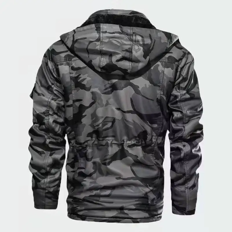 

PYJTRL Men's Leather Windbreaker Fleece Warm Zipper Jacket