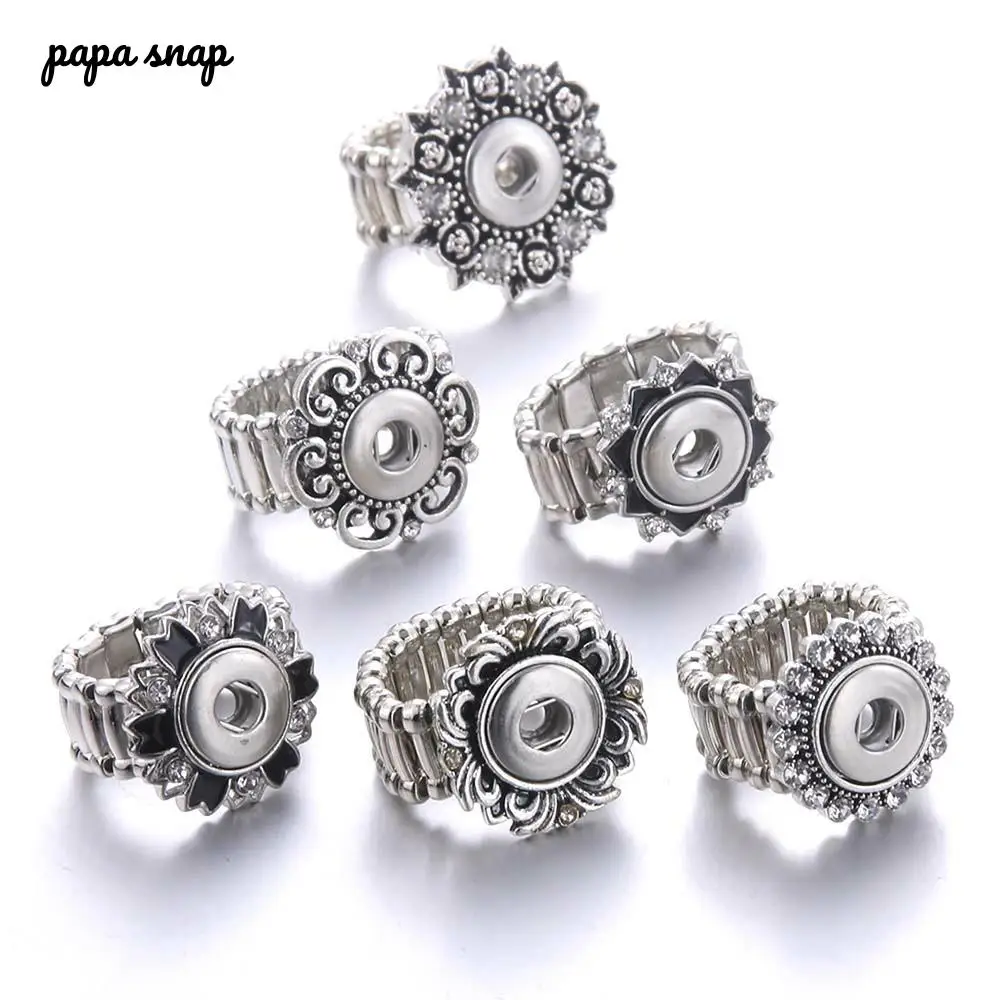 

Snap Rings 12mm Crystal rhinestones Retro Metal snap Buttons ring adjustable flexible Rings for women fit 12mm Snaps jewelry