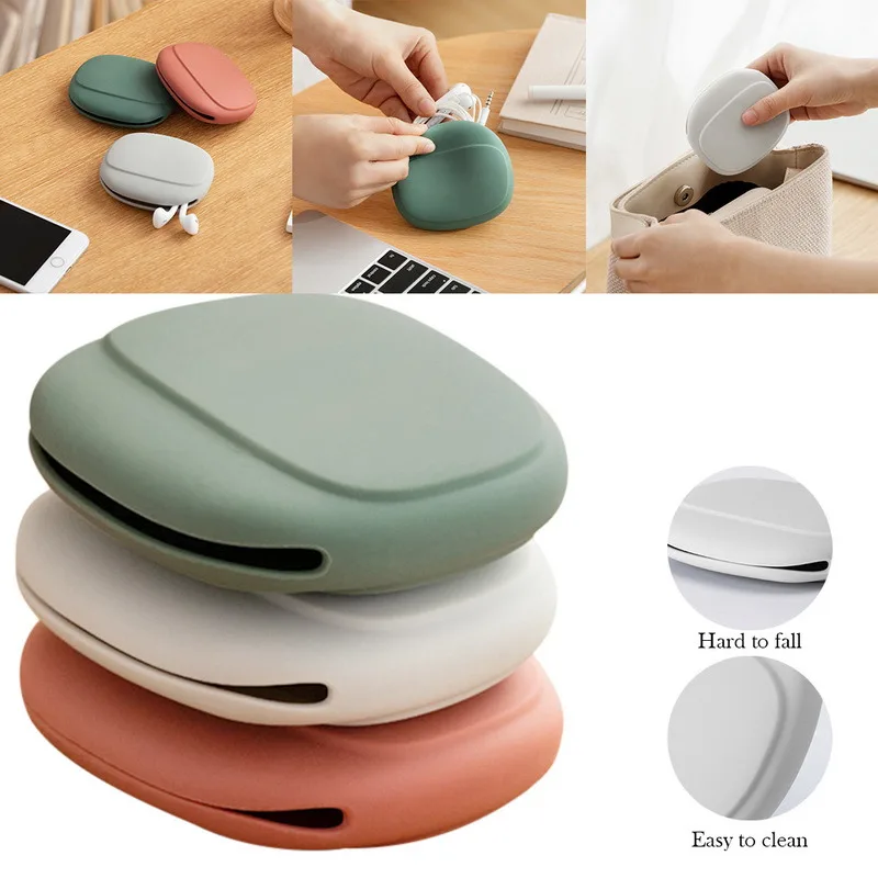 

Portable Data Cable Headphone Storage Box Simple Mobile Phone Data Cable Organizing Bag Silicone Coin Purse Travel Carrying Case