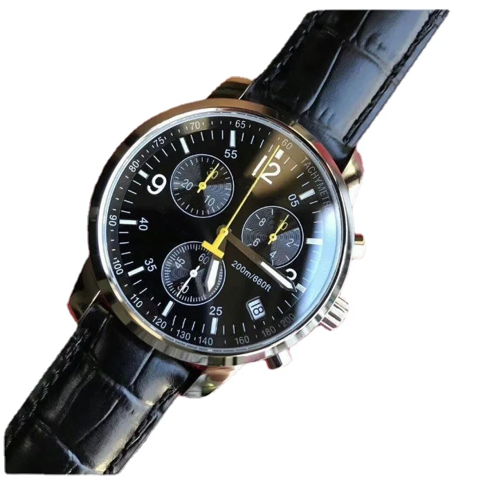 

High-end Men's Watch T-SPORT QUARTZ CHRONOGRAPH Black Leather Stainless Steel Sapphire Glass