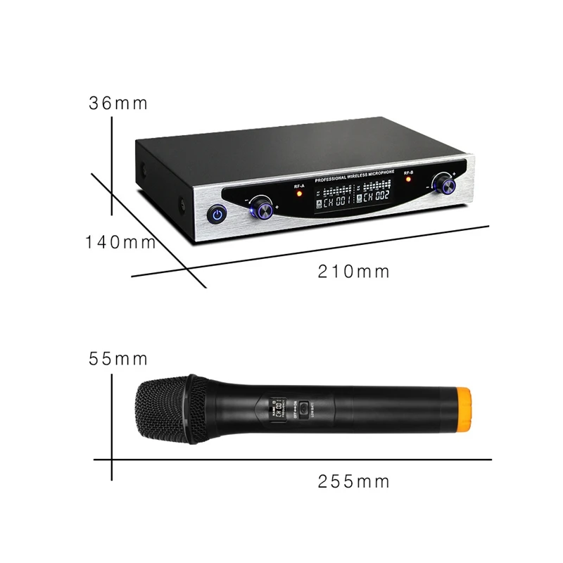 2 канала UHF беспроводной ручной микрофон Система профессиональный караоке Семья
