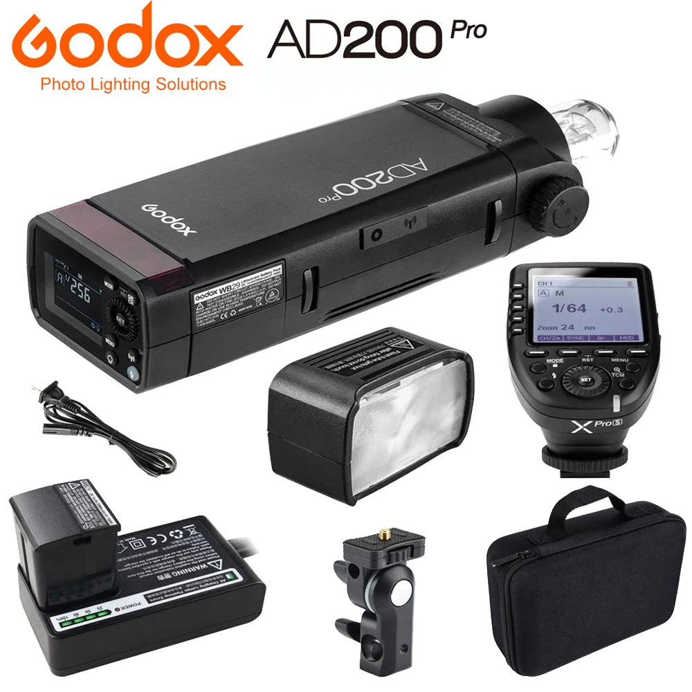 Вспышка GODOX AD200Pro, 200 Вт, 2,4 ГГц, беспроводная передача данных, 1/8000 HSS и TTL, для Canon, Nikon, Sony, Olympus, Panasonic