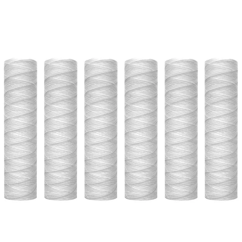

10 Micrometre String Wound Sediment Water Filter Cartridge,6 Pack,Whole House Sediment Filtration,Universal