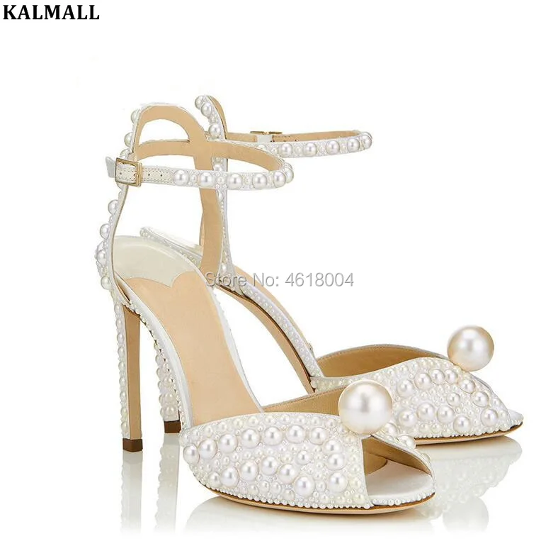 Женские свадебные босоножки с жемчужинами KALMALL роскошные на высоком каблуке