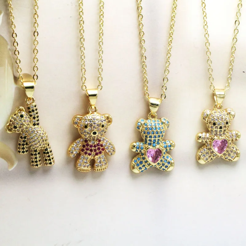 

2021 New Ladies Fashion Bear Necklace Cute Girl 4 Cute Bear Pendant Jewelry Stainless Steel Necklace Girl Birthday Gift