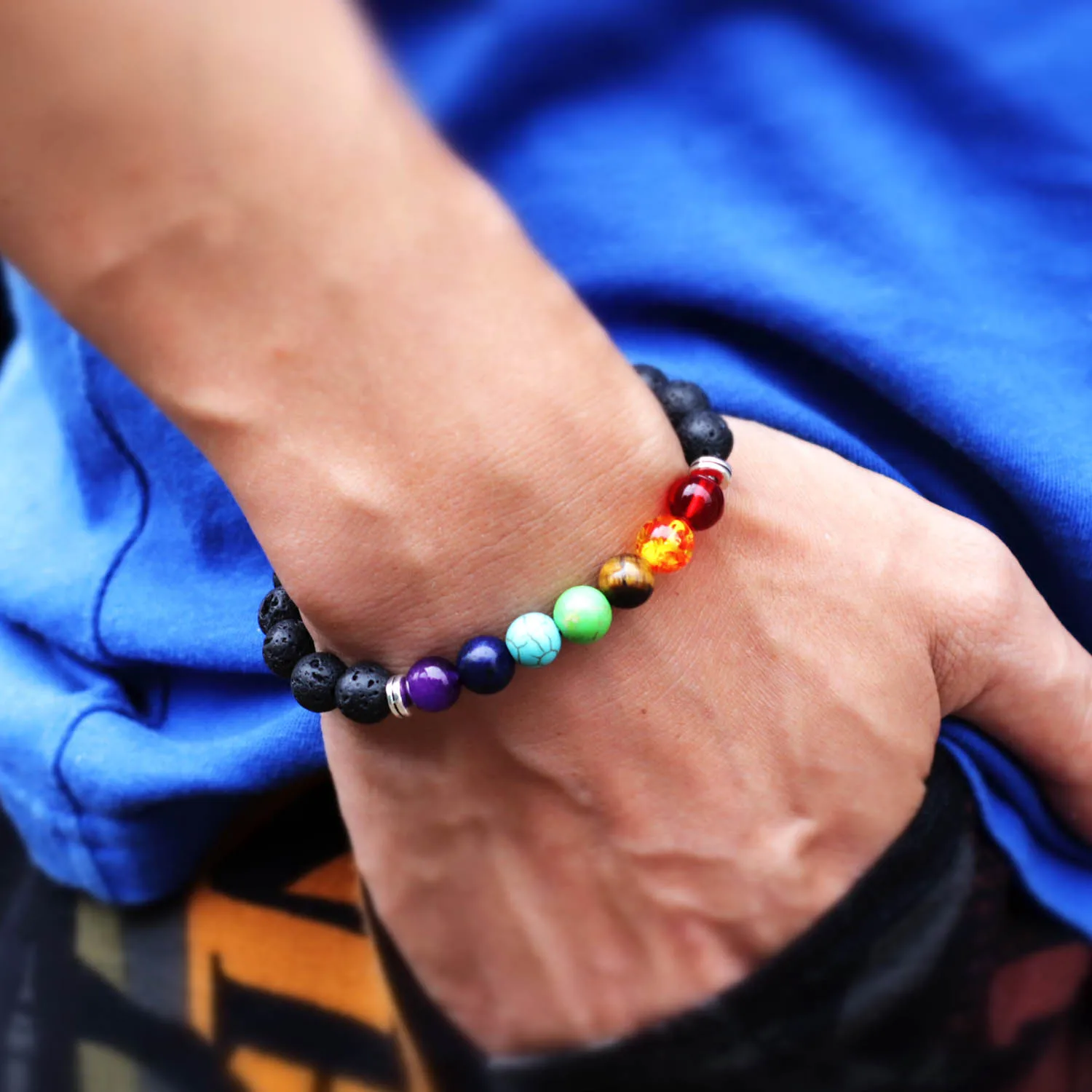 Природный Камень Чакра Исцеление баланса бусины Йога Радуга браслет для женщин