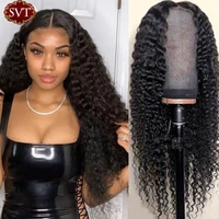 svt malaysian deep wave human hair wigs middle t part for black women natural color curly lace closure wig preplucked hairline