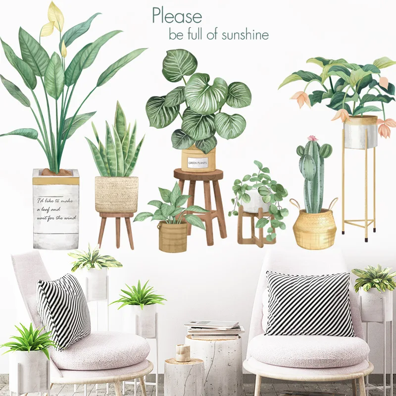 

158*92cm Green Potted Plants Wall Stickers for Living room Bedroom Sofa TV Background Wall Decor Art Home Decoration Art Murals