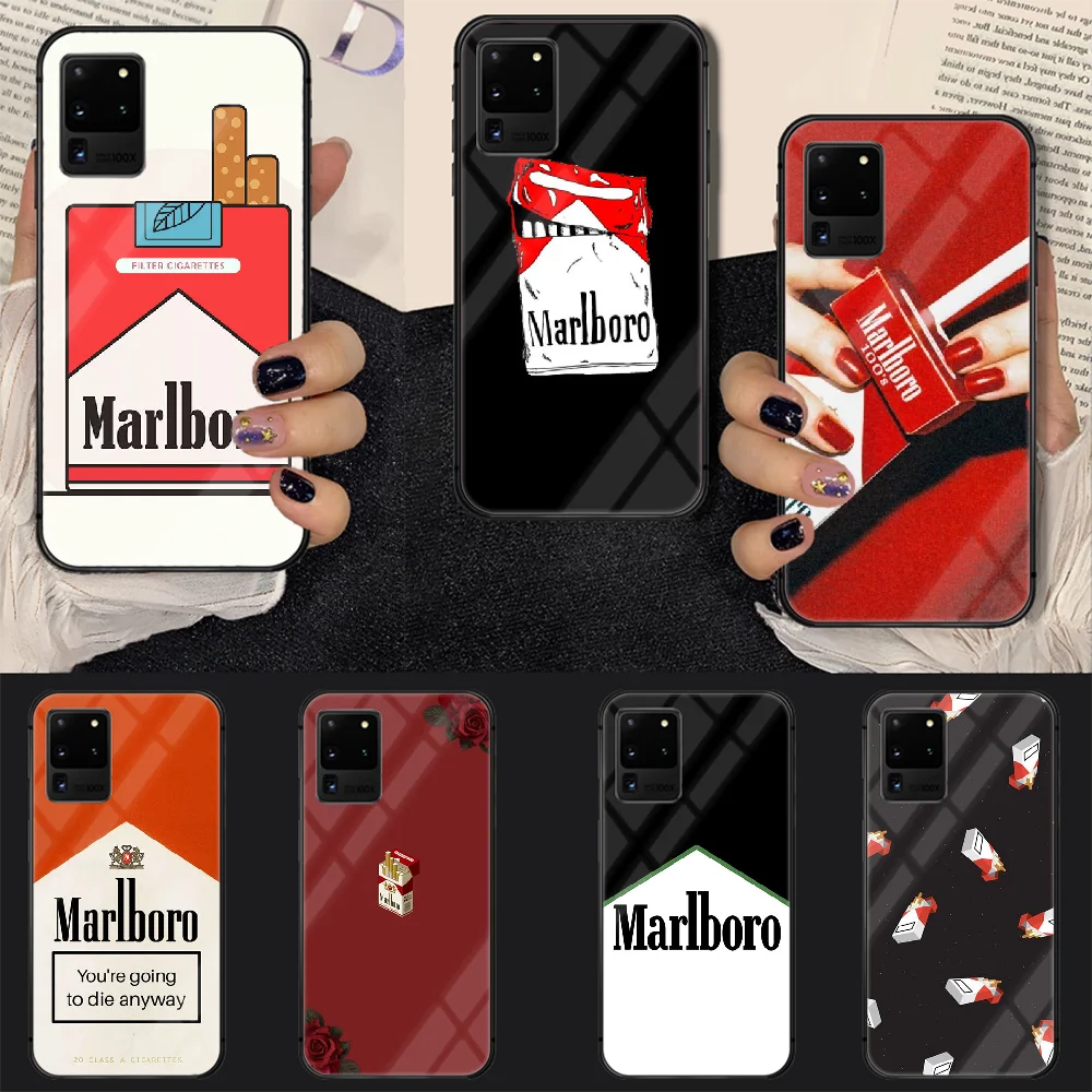 

Marlboros Cigarette Phone Tempered Glass Case Cover For Samsung Galaxy S Note 5 6 9 10 10E 20 21 FE Plus Uitra Etui Back