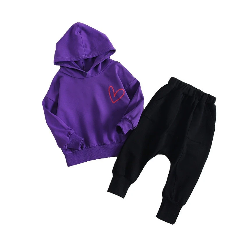 

Повседневная одежда с буквенным принтом для мальчиков и девочек; Сезон весна-осень; Детская куртка с капюшоном и принтом; Брюки; 2 шт./компл.; ...