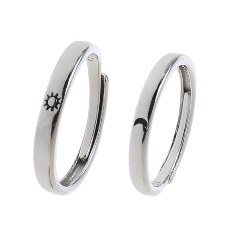 

2Pcs Sun and Moon Lover Couple Rings Set Promise Wedding Bands for Him and Her