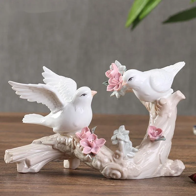 

Bird Ceramic Ornaments Painted Animal Sculpture Branches Flowers Desktop Crafts Office Good Luck Ornaments Home Decorations