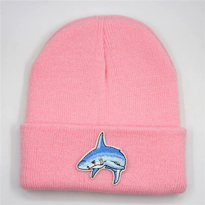 

Cotton shark embroidery Thicken knitted hat winter warm hat Skullies cap beanie hat for men and women 300