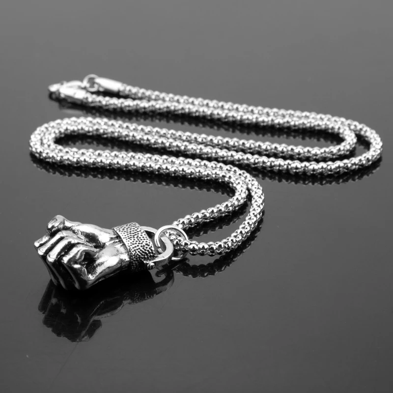 Модное ожерелье в стиле хип-хоп рок с большим кулоном виде кулака мощное мужское