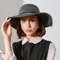 retro leisure bowler hat for lady travel keep warm woolen fedoras hat solid color adult wide brim dome cap windproof jazz hat