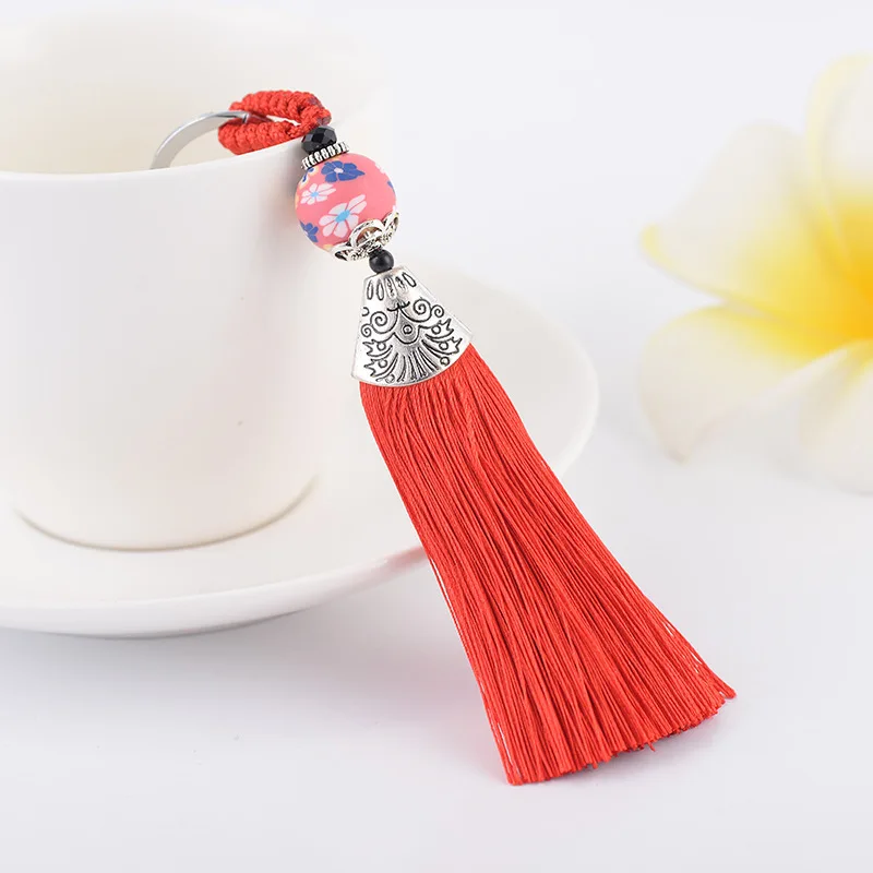 Trendy Retro Chinese Style Series Ice Silk Tassel Keychain Ladies Backpack Mobile Phone Car Key Pendant Fashion Gift Ornament