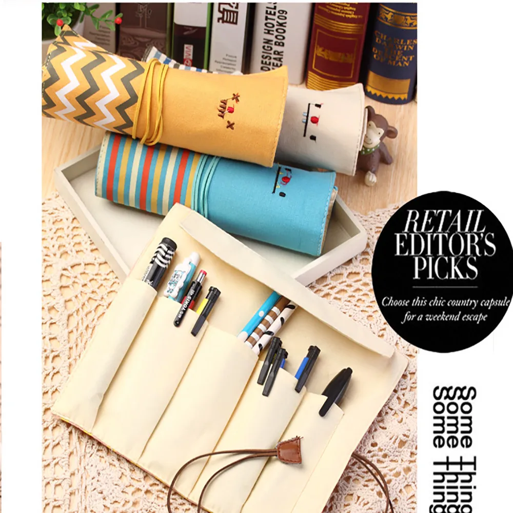 Чехол для карандашей и ручек милый холщовый пенал мультяшный складной чехол