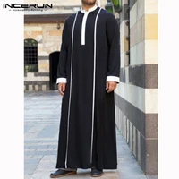 incerun men islamic arabic kaftan muslim clothing long sleeve patchwork abaya robes fashion saudi arabia dubai mens jubba thobe