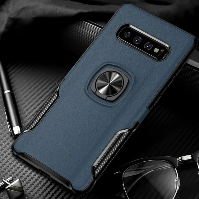 Lamorniea для samsung Galaxy S10 чехол металлическое кольцо автомобильная подставка силиконовый чехол для телефона samsung Galaxy S10 S8 S9 Plus S10E Note 8 9 - Цвет: Blue