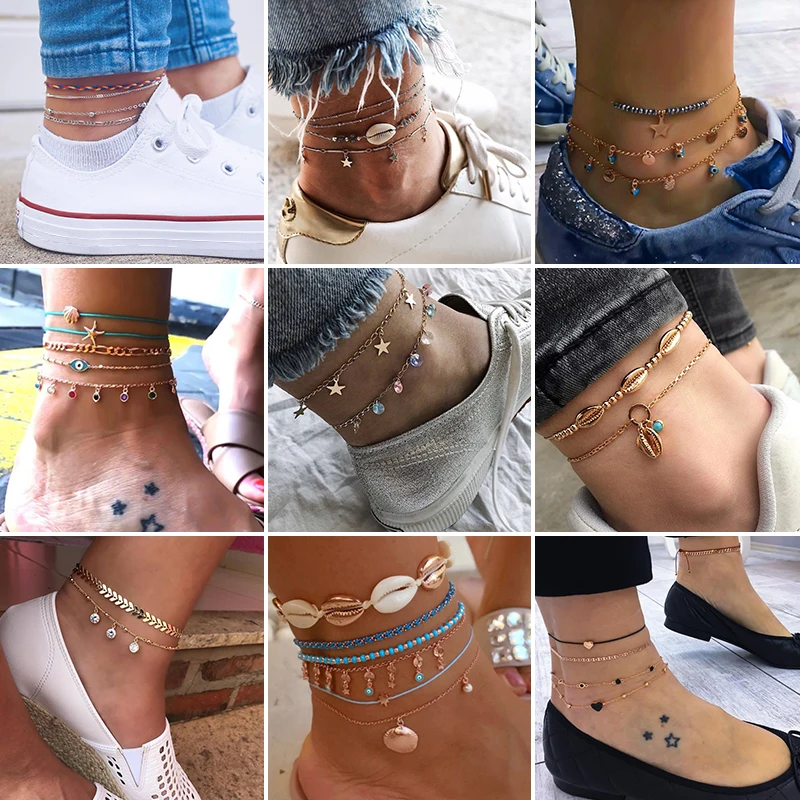 Простые Женские ножные браслеты кулон в виде сердца цепочка с бусинами черная