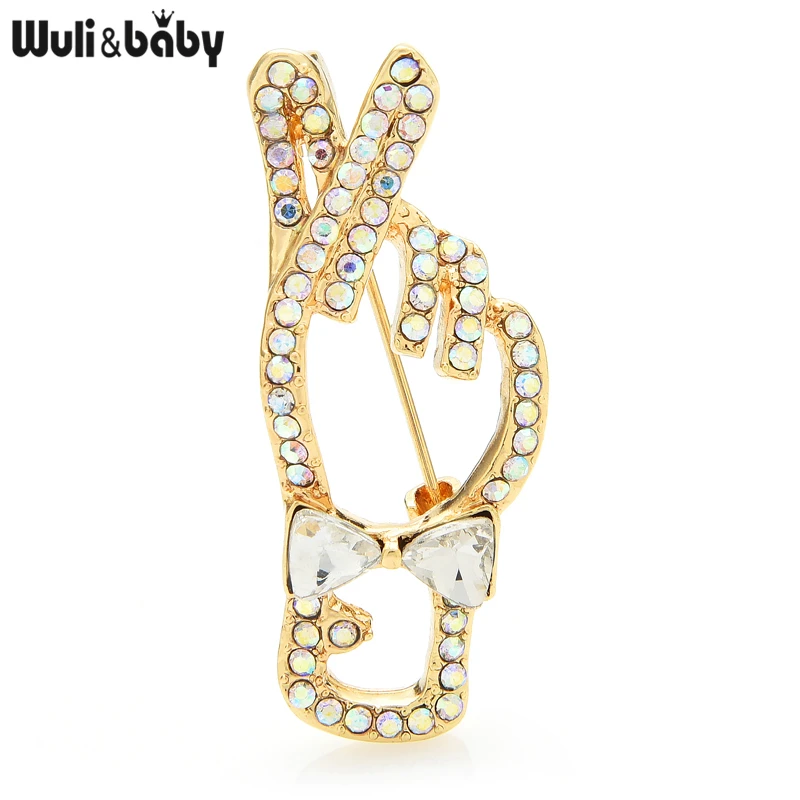 

Wuli&baby Rhinestone Heart Finger Brooches Women Unisex Love You Finger Pose Office Casual Brooch Pins Gifts